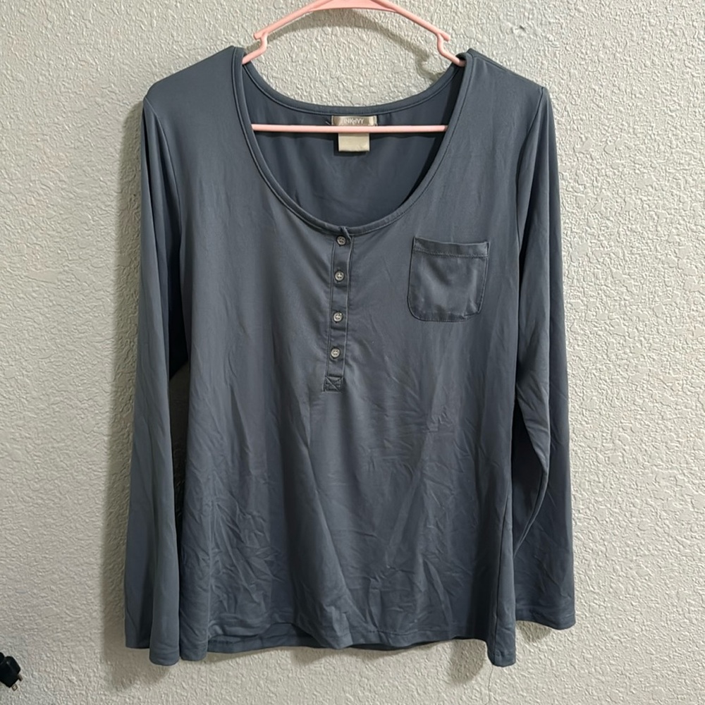 Ink+Ivy Gray Henley Long Sleeve Shirt Large